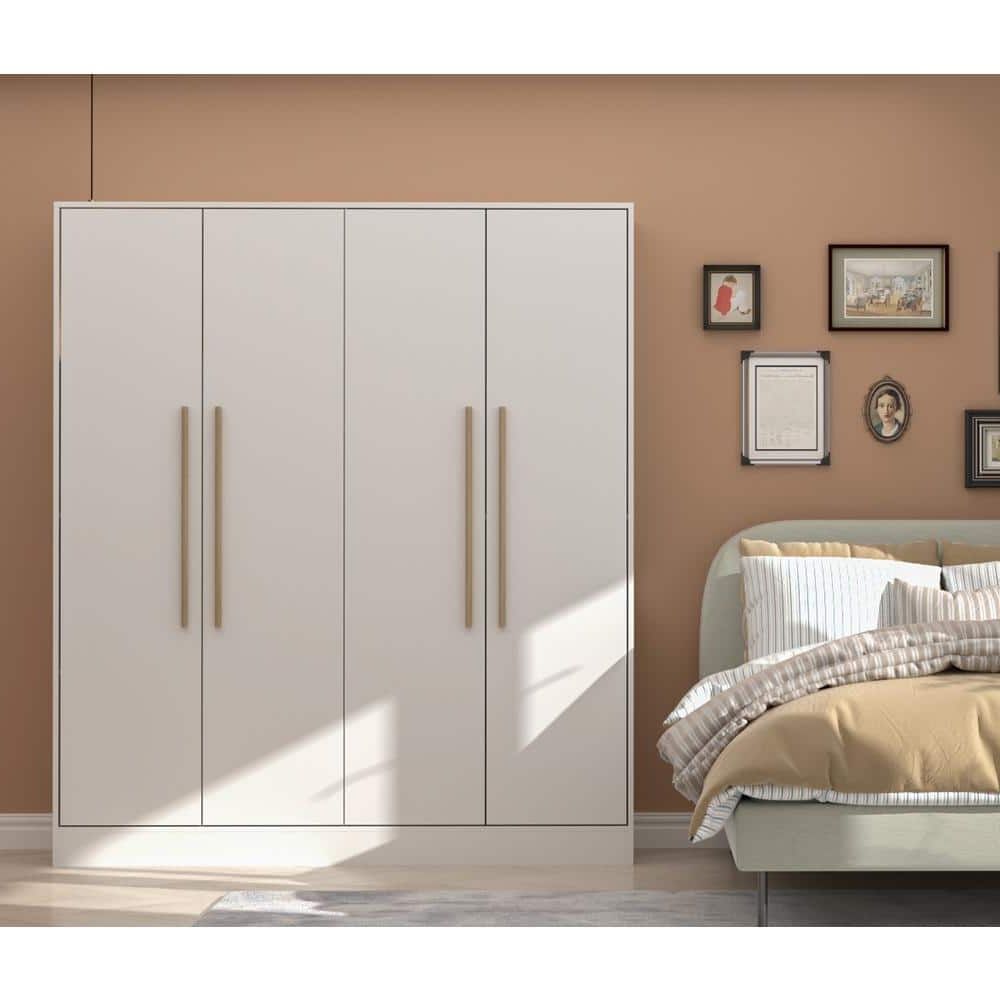 Fufu&gaga White 4 Door Wardrobe Armoires With Hanging Rod And Storage  Shelves (70.9 In. H X 63 In. W X 19.7 In (View 12 of 20)