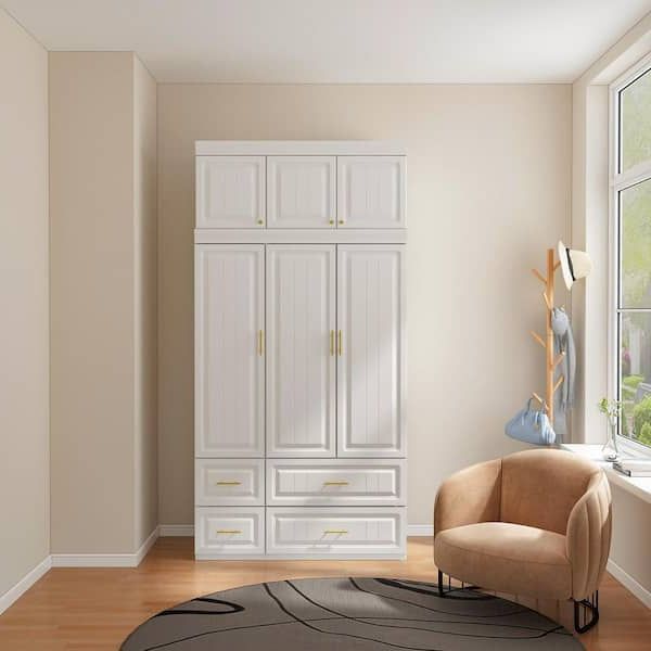 Fufu&gaga White 6 Door Big Wardrobe Armoires With Hanging Rod, 4 Drawers,  Storage Shelves 93.7 In. H X 47.2 In. W X 20.6 In. D Kf250022 0123 – The  Home Depot Intended For 6 Door Wardrobes Bedroom Furniture (Gallery 7 of 20)