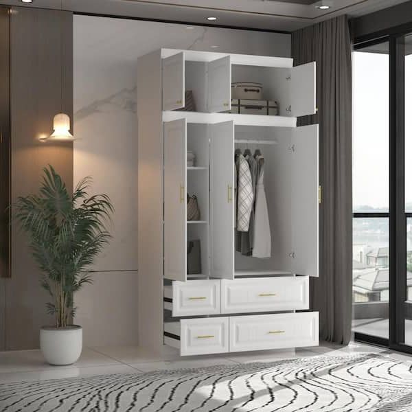 Fufu&gaga White 6 Door Big Wardrobe Armoires With Hanging Rod, 4 Drawers,  Storage Shelves 93.7 In. H X 47.2 In. W X 20.6 In (View 6 of 20)