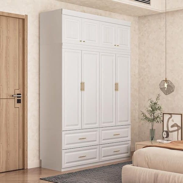 Fufu&gaga White 8 Door Big Wardrobe Armoires With Hanging Rod, 4 Drawers,  Storage Shelves 93.9 In. H X 63 In. W X 20.6 In (View 4 of 20)