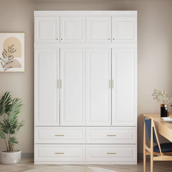 Fufu&gaga White 8 Door Big Wardrobe Armoires With Hanging Rod, 4 Drawers,  Storage Shelves 93.9 In. H X 63 In. W X 20.6 In (View 2 of 20)