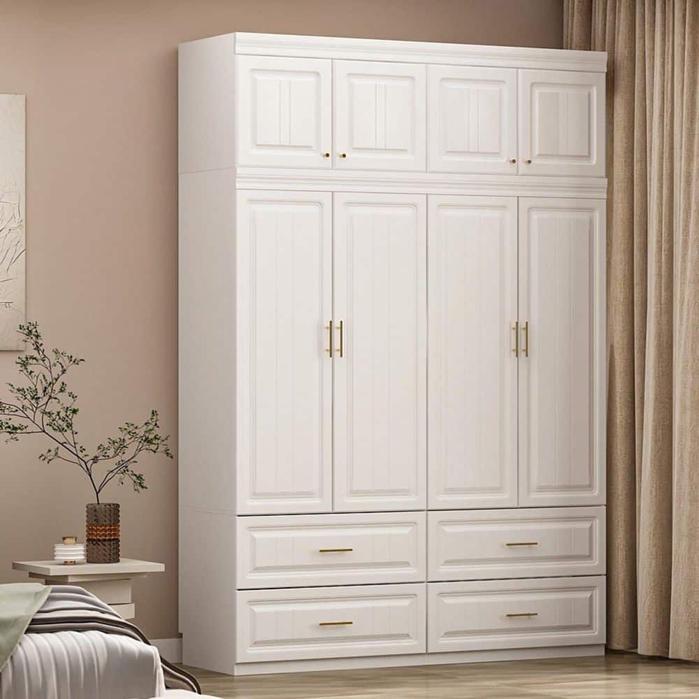 Fufu&gaga White 8 Door Big Wardrobe Armoires With Hanging Rod, 4 Drawers,  Storage Shelves 93.9 In. H X 63 In. W X 20.6 In (View 4 of 20)