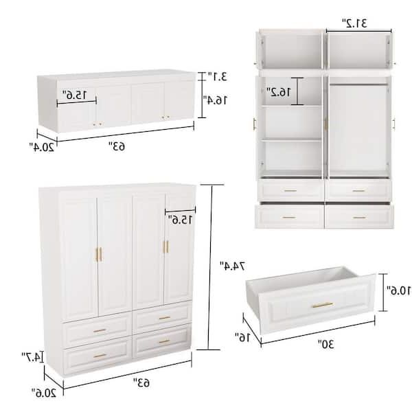 Fufu&gaga White 8 Door Big Wardrobe Armoires With Hanging Rod, 4 Drawers,  Storage Shelves 93.9 In. H X 63 In. W X 20.6 In (View 7 of 20)