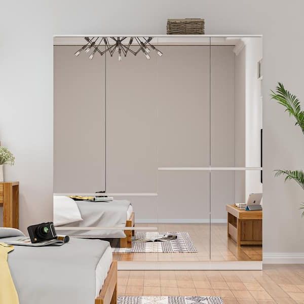 Fufu&gaga White High Gloss Mirrored Doors 63 In. W Big Wardrobe Combo  Armoires W/mirror Doors, Hanging Rods 70.9 In. H Kf020370+371 – The Home  Depot Inside High Gloss White Wardrobes (Gallery 20 of 20)