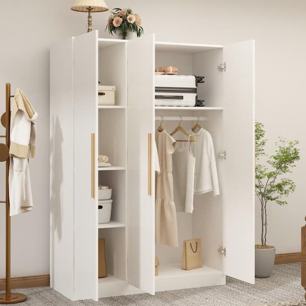 Fufu&gaga White Kids 3 Doors Armoires Wardrobe With Hanging Rod And Storage  Shelves (70.8 In. H X 47.2 In. W X 19.7 In (View 9 of 20)