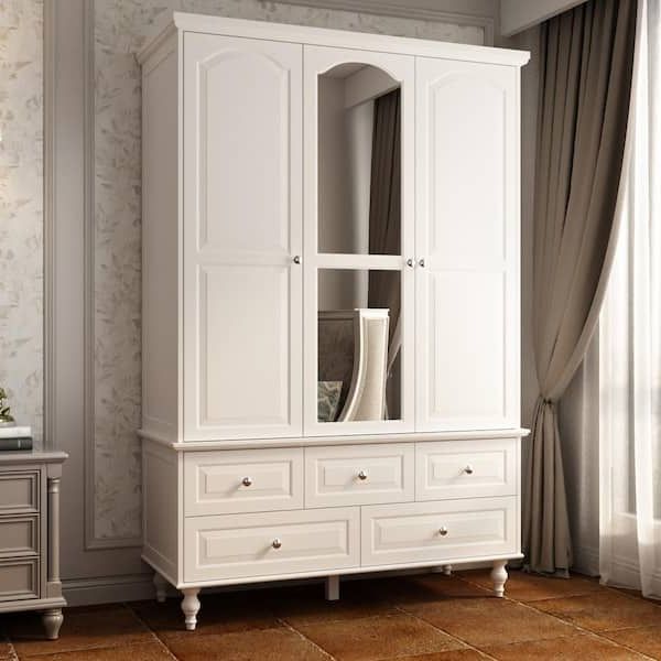 Fufu&gaga White Paint Big Wardrobe Armoires W/mirror, Hanging Rod, Drawers,  Adjustable Shelves 70.9 In. H X 47.2 In. W X 20 In. D Kf330053 012 – The  Home Depot Throughout White French Armoire Wardrobes (Gallery 11 of 20)