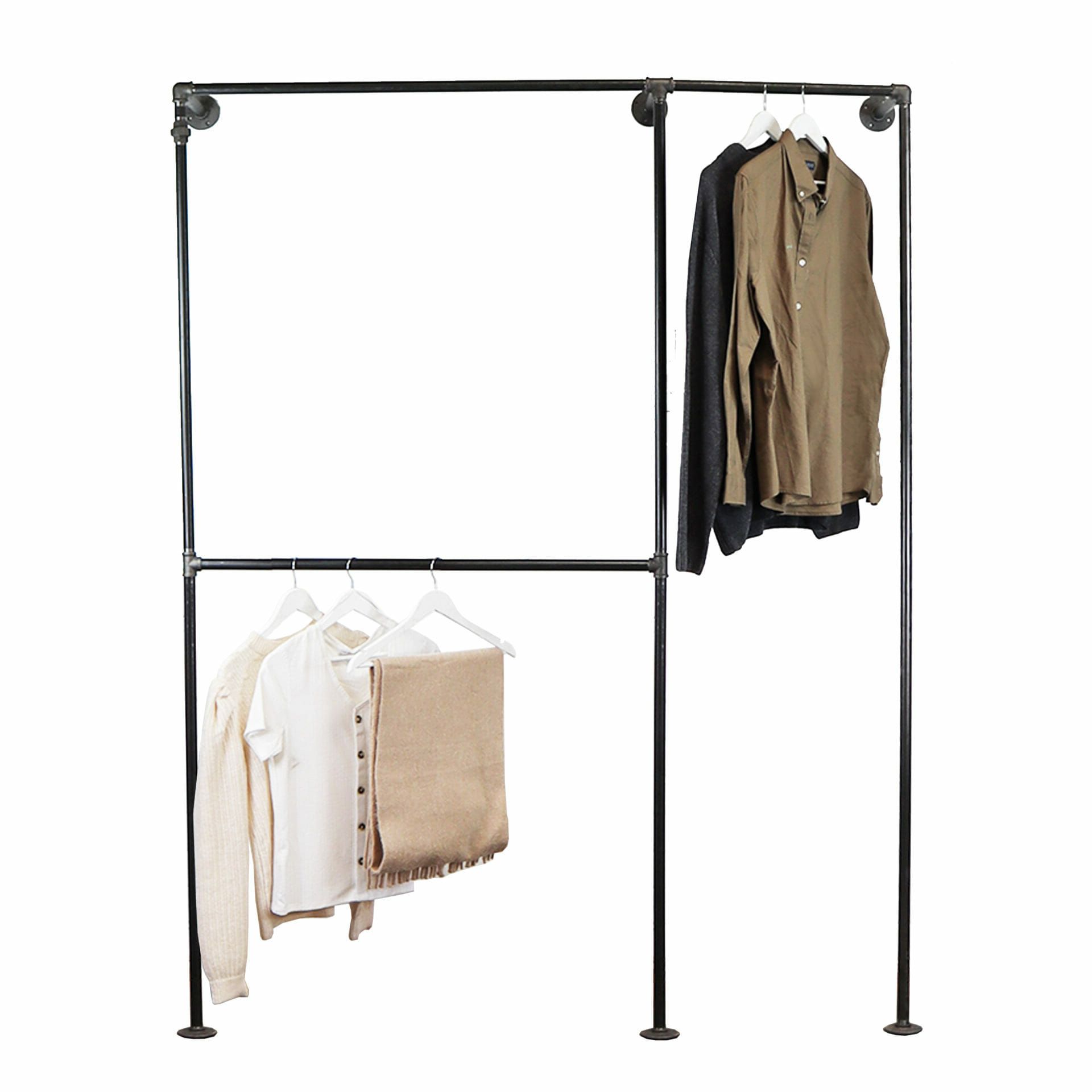 Full Height And Double Level Clothing Rail | Industrial Raw Steel Pipe  Style – Pipe Dream Furniture In Double Black Covered Tidy Rail Wardrobes (View 12 of 20)