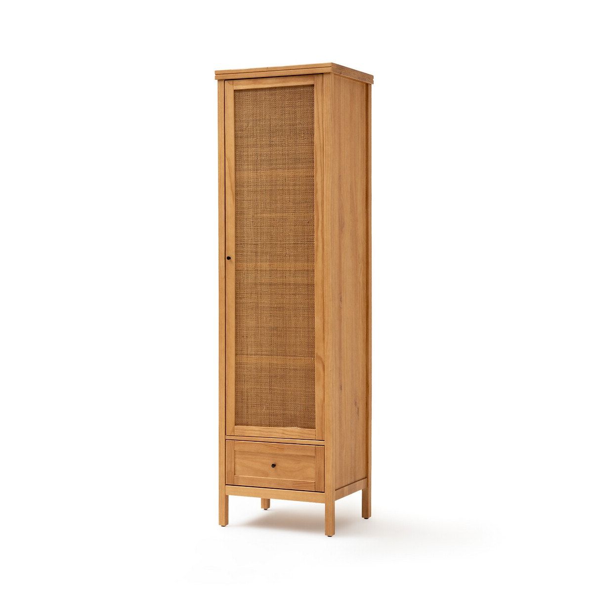 Gabin Solid Pine & Rattan Single Wardrobe, Natural, La Redoute Interieurs |  La Redoute In Single Pine Wardrobes (Gallery 17 of 20)