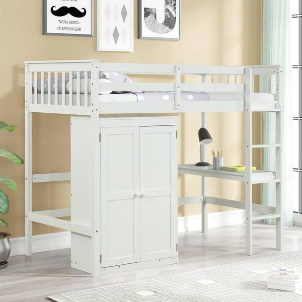 Gosalmon White Twin Loft Bed With Desk And Wardrobe W697s00016nyy – The  Home Depot For High Sleeper Bed With Wardrobes (View 13 of 20)