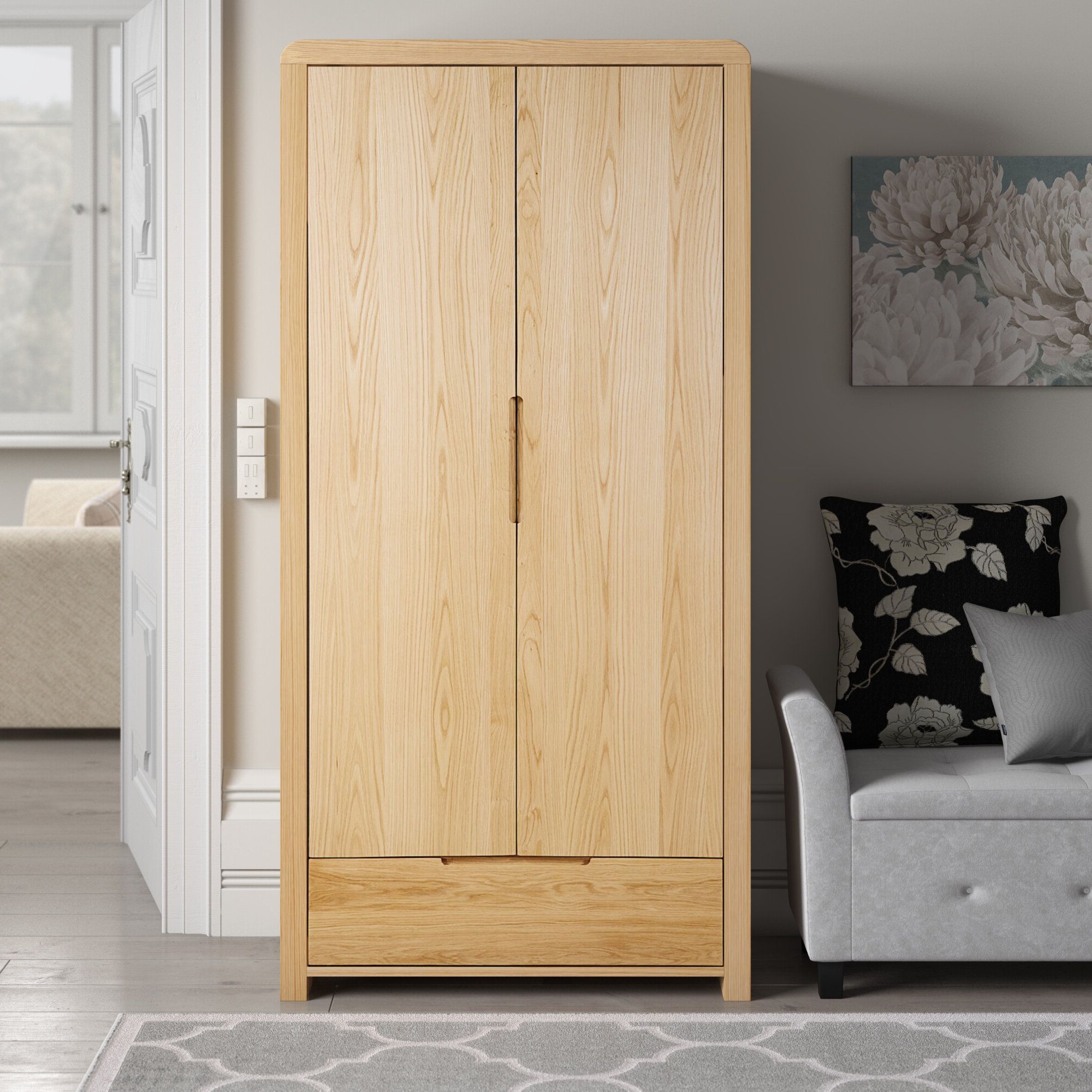 Gracie Oaks Bruner 2 Door Solid Wood Wardrobe | Wayfair.co (View 15 of 20)