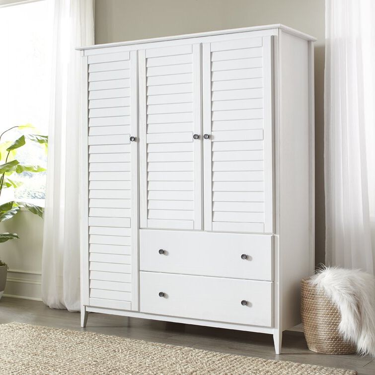 Grain Wood Furniture Greenport Solid Wood Armoire & Reviews | Wayfair Throughout Double Wardrobes With Drawers And Shelves (Gallery 17 of 20)
