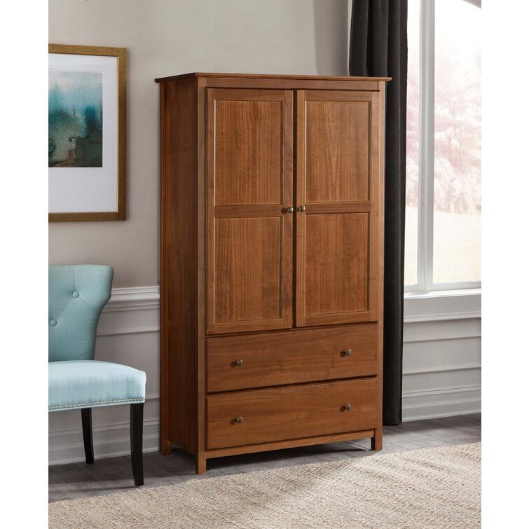 Grain Wood Furniture Shaker Solid Wood Armoire & Reviews | Wayfair Inside Pine Wardrobes With Drawers And Shelves (View 17 of 20)