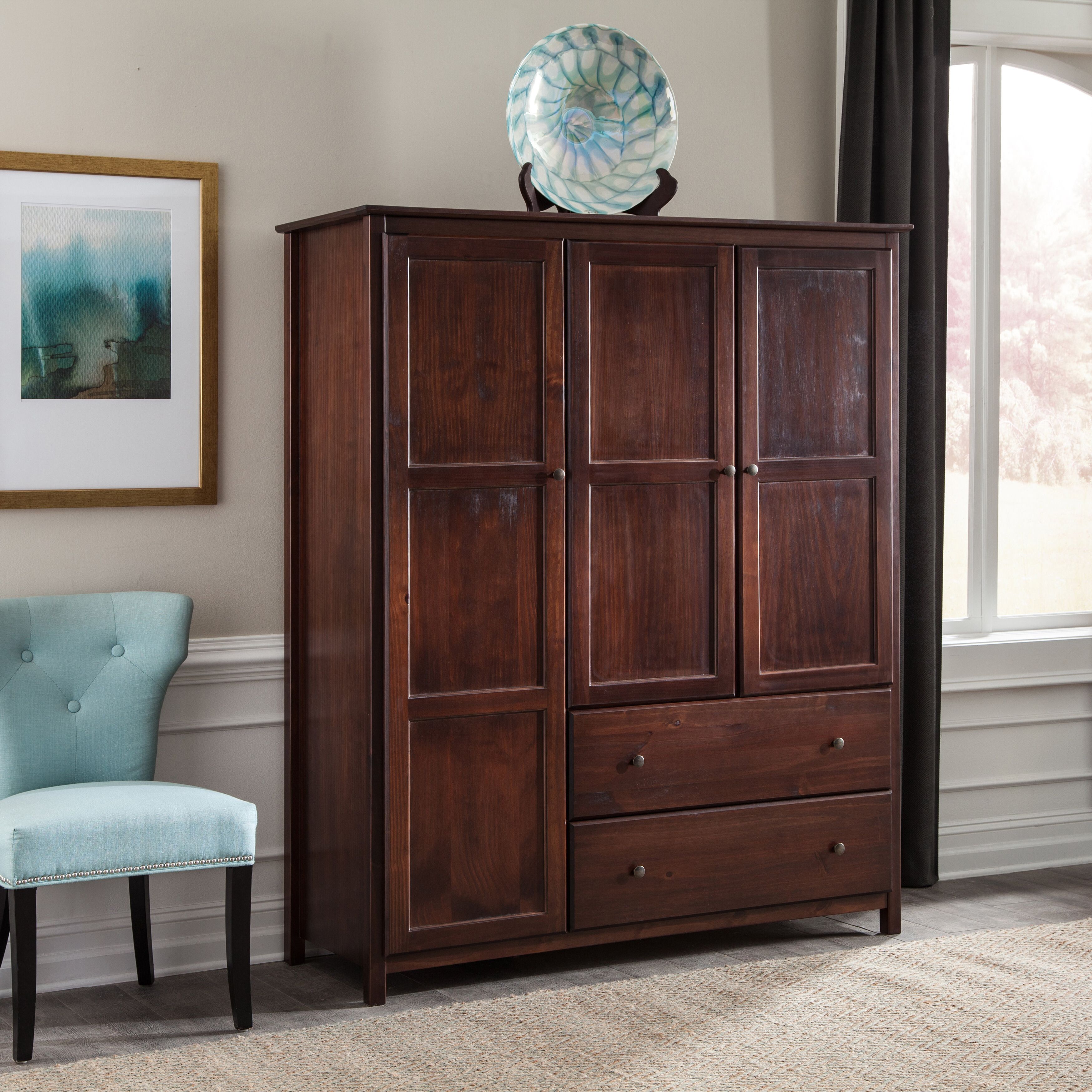 Grain Wood Furniture Shaker Solid Wood Armoire & Reviews | Wayfair With Wardrobes In Cherry (View 16 of 20)