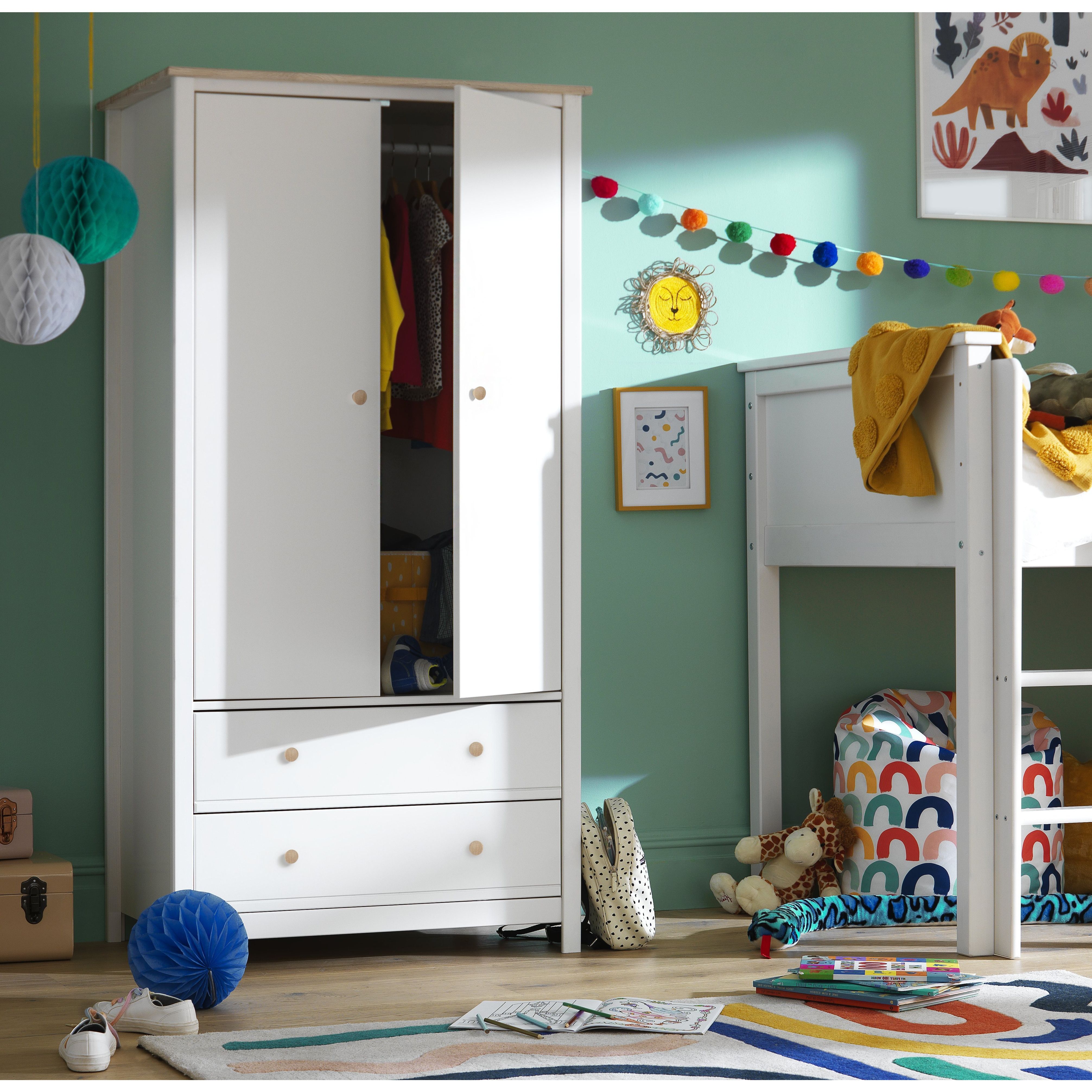 Habitat Kids Brooklyn 2 Door 2 Drawer Wardrobe – White & Oakhabitat |  Ufurnish Inside Kids Pine Wardrobes (Gallery 12 of 20)