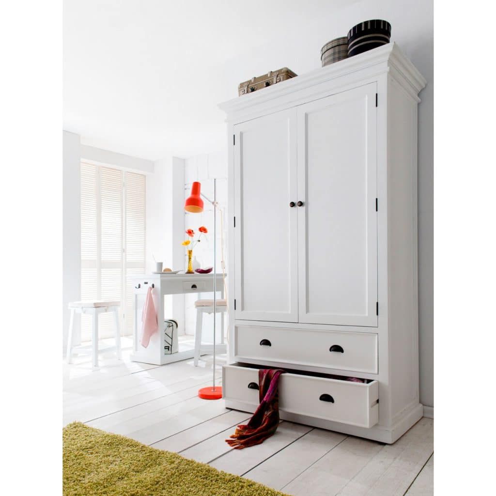 Halifax White Wardrobe 2 Door 2 Drawer – Akd Furniture Pertaining To White 2 Door Wardrobes With Drawers (Gallery 1 of 20)