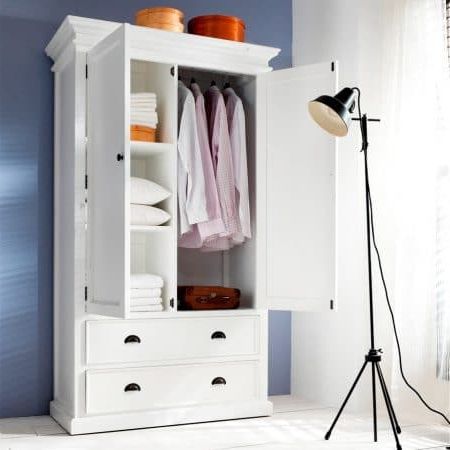 Halifax White Wardrobe 2 Door 2 Drawer – Akd Furniture Regarding White 2 Door Wardrobes With Drawers (View 2 of 20)