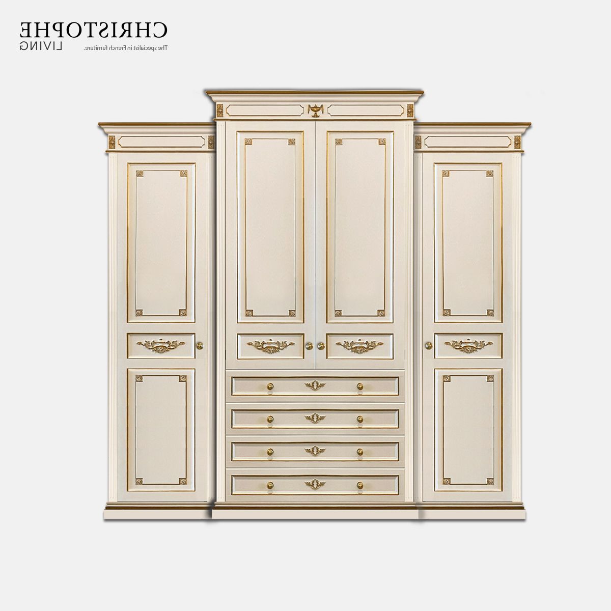 Hamptons French Wardrobe With Breakfront Design – Christophe Living Throughout Breakfront Wardrobes (Gallery 13 of 20)