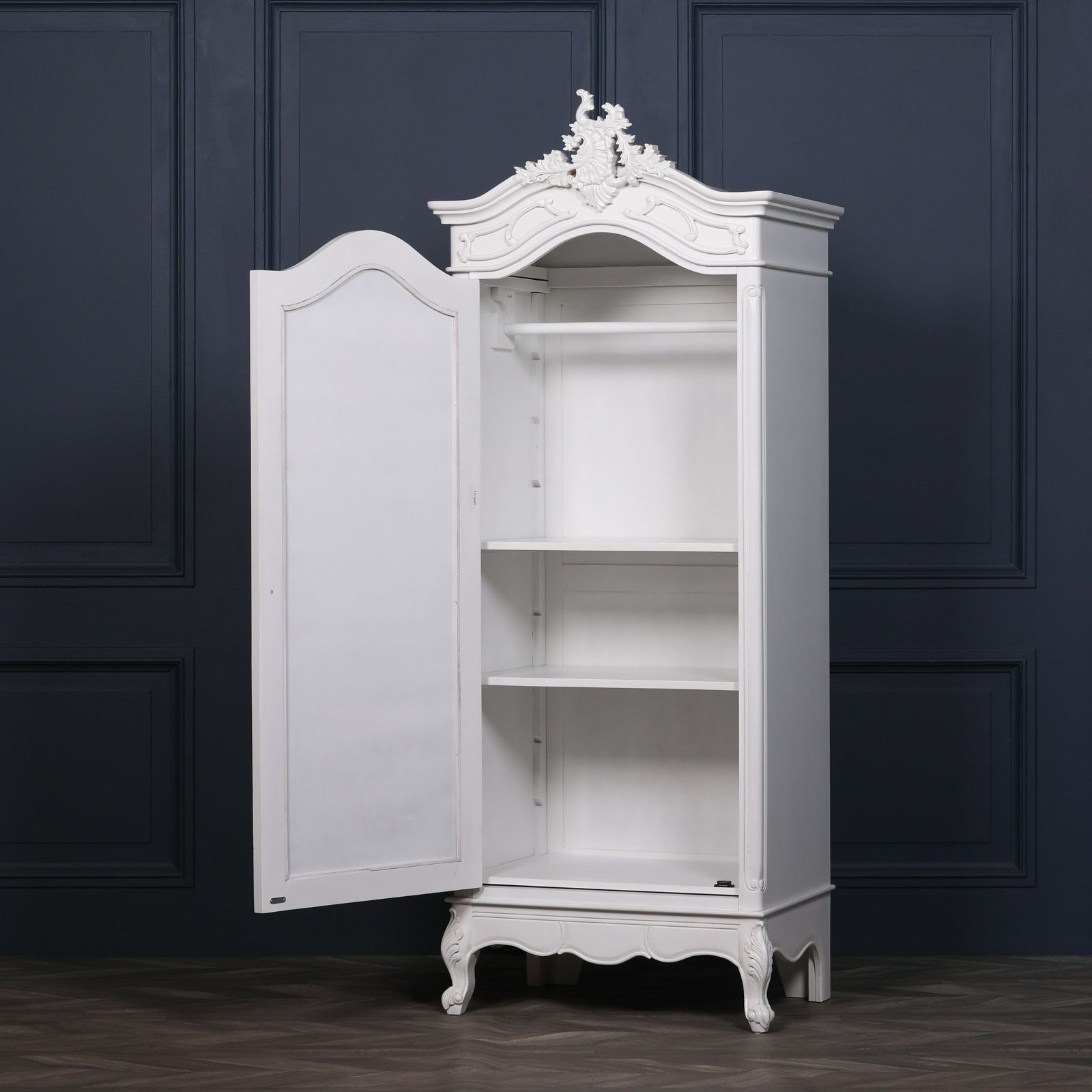 Hand Carved French White Single Armoire Wardrobe Mirror Door With Single French Wardrobes (View 18 of 20)