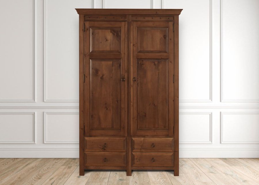 Handcrafted 2 Door Wardrobe With 4 Drawers In Solid Wood Regarding Brown Wardrobes (View 17 of 20)