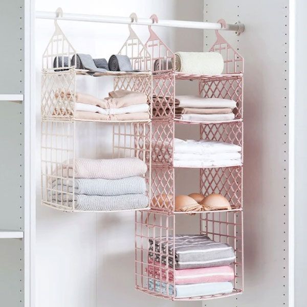 Hanging Closet Organizer – Plastic – Pink – White – Apollobox Pertaining To Hanging Closet Organizer Wardrobes (Gallery 17 of 20)