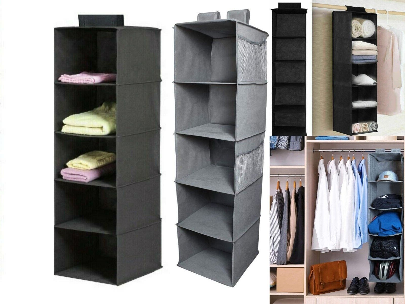 Hanging Wardrobe Storage 5 Tier Garment Shoe Organiser Clothes Tidy Drawer  | Ebay Intended For 5 Tiers Wardrobes (Gallery 9 of 20)