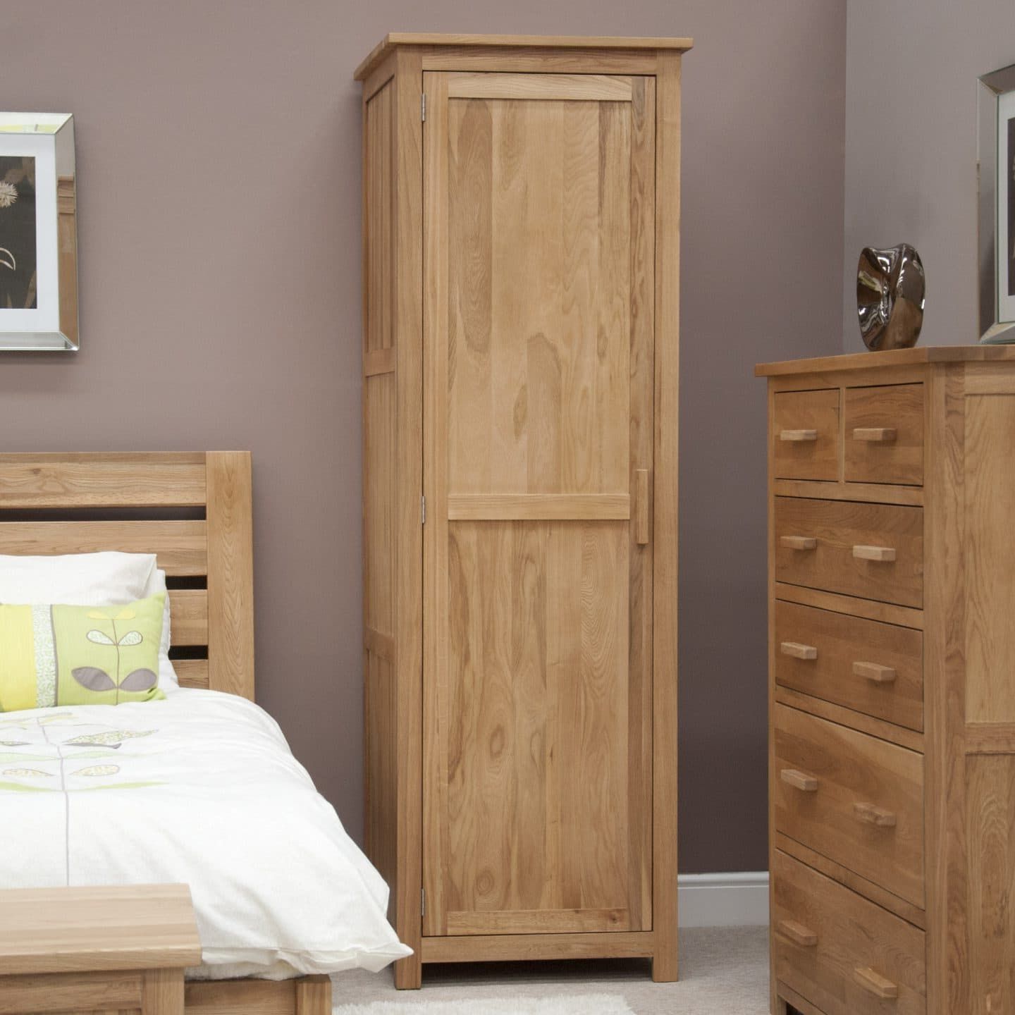 Harwell Oak Single Wardrobe – Only Oak Furniture – Free Delivery Throughout Single Oak Wardrobes With Drawers (View 5 of 20)