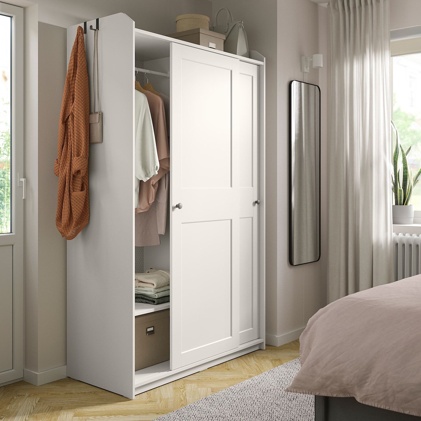 Hauga Wardrobe With Sliding Doors, White, 118x55x199 Cm – Ikea Pertaining To Sliding Door Wardrobes (View 13 of 20)