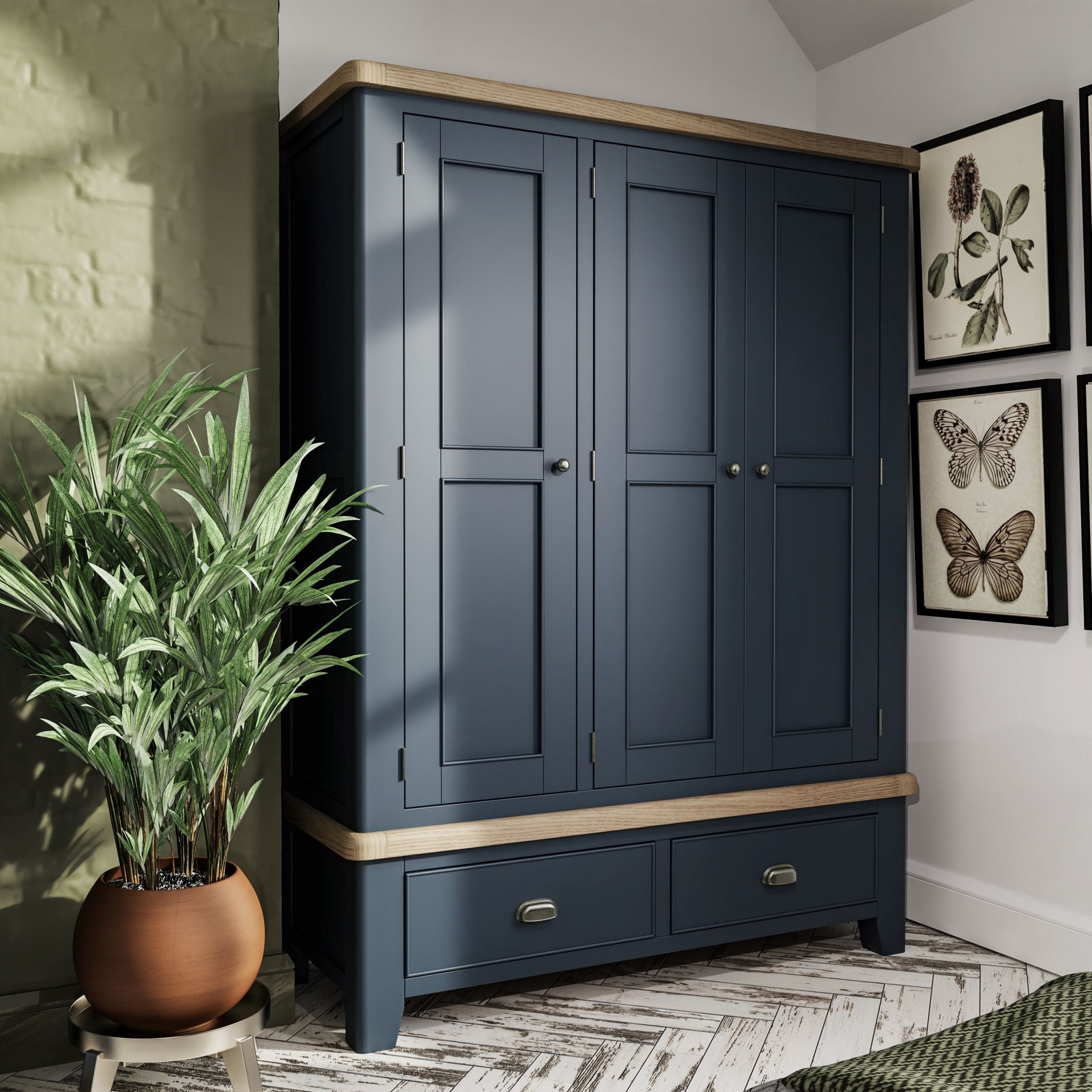 Haxby Oak Painted Bedroom 3 Door Wardrobe – Blue | The Clearance Zone With Regard To Cheap 3 Door Wardrobes (View 4 of 20)