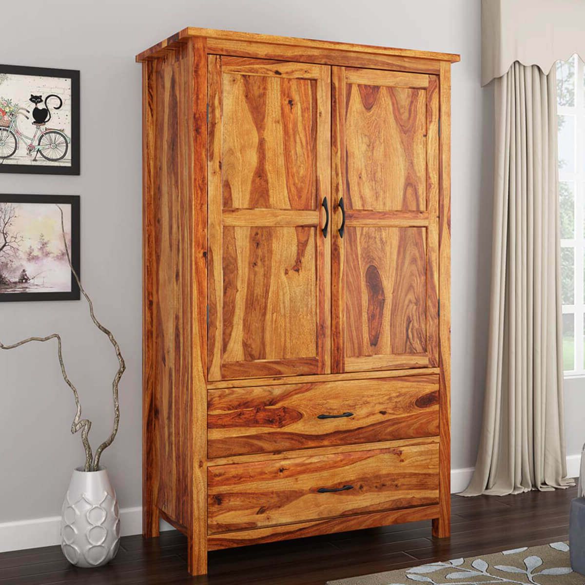 Healdsburg Farmhouse Solid Wood Large Wardrobe Armoire With Drawers Intended For Large Wooden Wardrobes (Gallery 18 of 20)