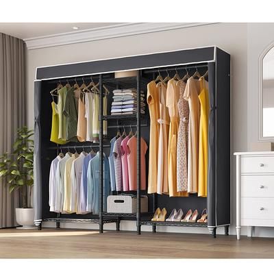 Heavy Duty Clothes Rack 5 Tiers Garment Rack Large Wardrobe Closet Black  Metal Clothing Rack With Oxford Fabric Cover – Yahoo Shopping With Regard To Single Tier Zippered Wardrobes (View 16 of 20)