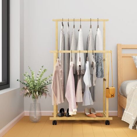 Heavy Duty Clothes Rail Double Layer Garment Hanging Display Stand Rack  Wardrobe Intended For Double Clothes Rail Wardrobes (Gallery 20 of 20)