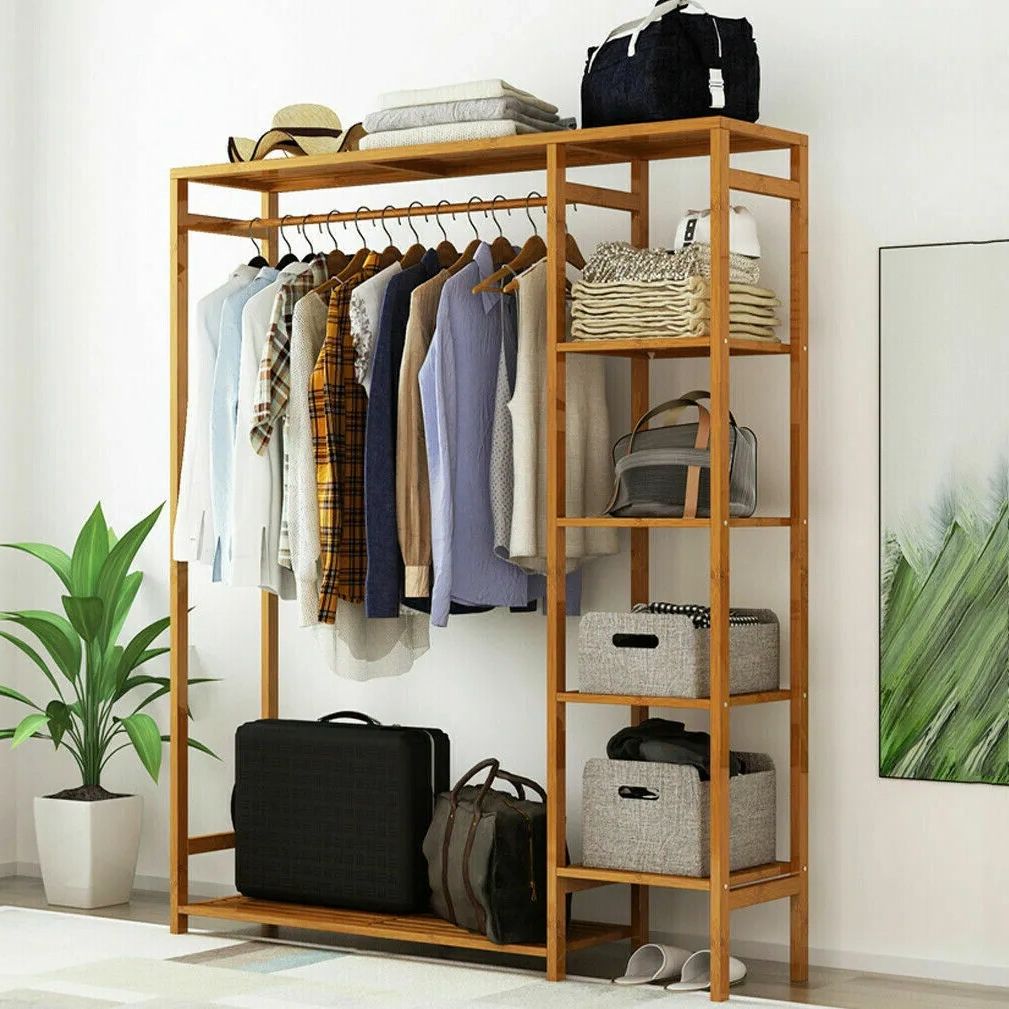 Heavy Duty Clothes Rail Garment Wardrobe Stand Hanging Rack Corner Hallway  Shelf | Ebay Within Heavy Duty Wardrobes (Gallery 3 of 20)