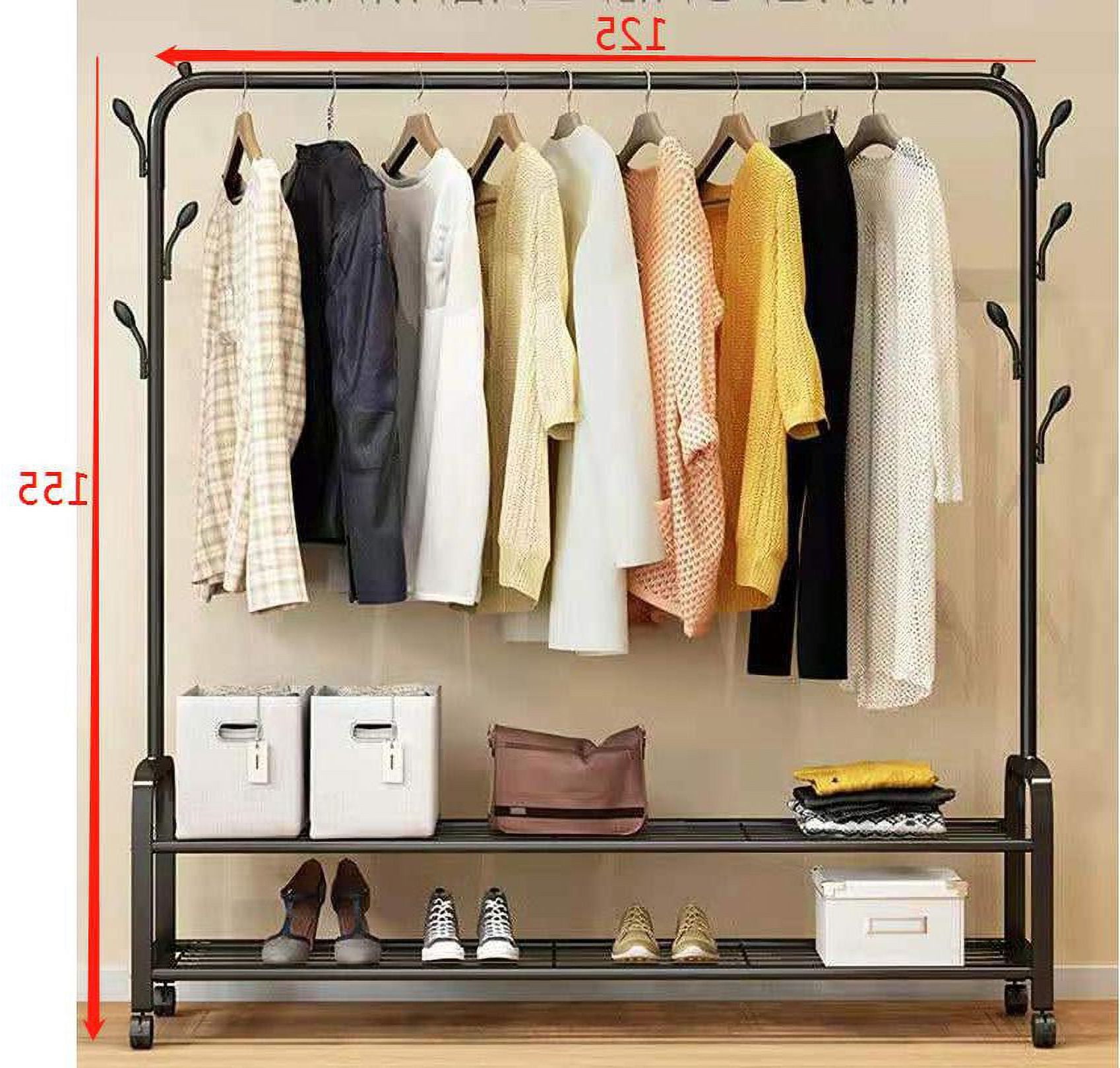 Heavy Duty Metal Garment Rack Rail Rolling Hanging Coat Rack Shelf Stand  Closet Organizer Clothes Wardrobe With Wheel Design For Home Bedroom Easy  To Assemble 49.2* (View 7 of 20)