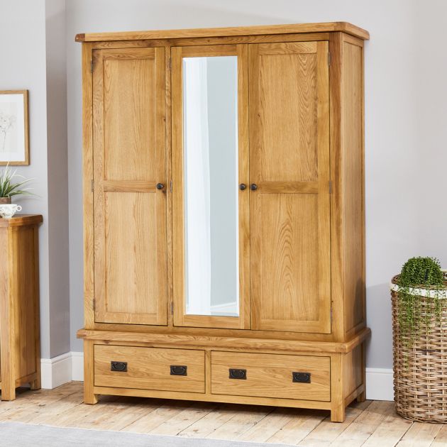 Hereford Rustic Oak 3 Door Triple Wardrobe With Mirror | The Furniture  Market Pertaining To 3 Door Pine Wardrobes (Gallery 9 of 20)