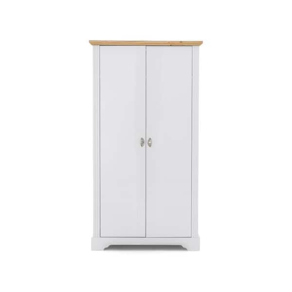 Herval Alaska In A White Solid Wood Width 40 In. 2 Door Wardrobe With A Pine  Wood Top 50147596 – The Home Depot For White And Pine Wardrobes (Gallery 11 of 12)