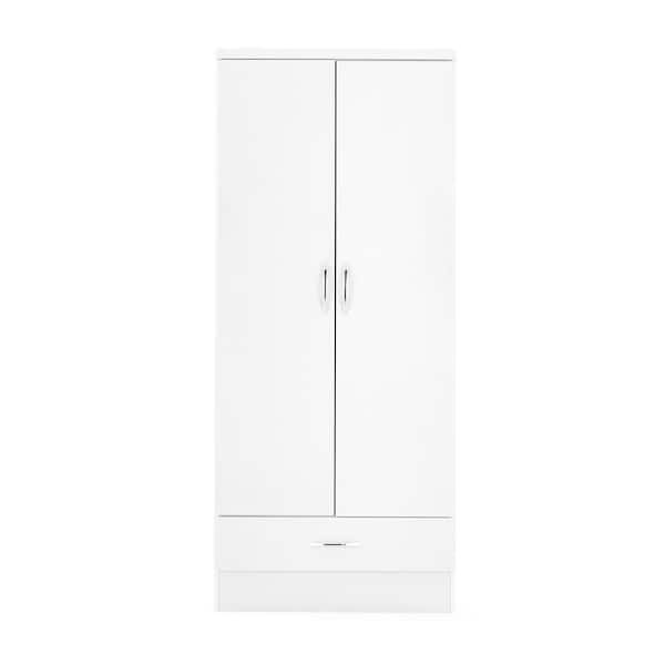 Herval Nevada White Wardrobe Armoire With 1 Drawer 71.5 In. H X 27.5 In. W  X 20.5 In. D 50126537 – The Home Depot Throughout White Cheap Wardrobes (Gallery 16 of 20)