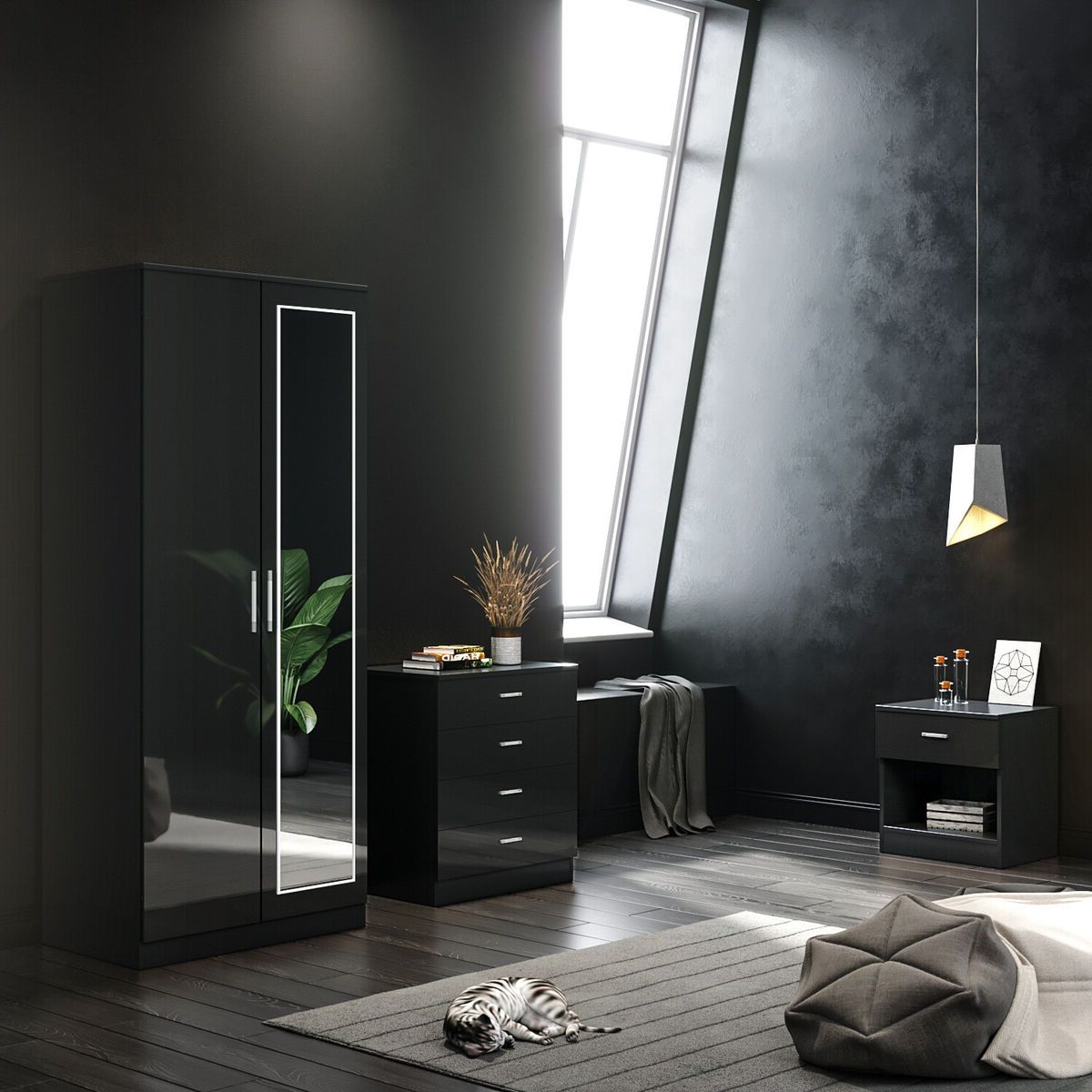 High Gloss 2 Door All Black Wardrobe Bedroom Furniture Storage With Hanging  Rail | Ebay Regarding Gloss Black Wardrobes (View 18 of 20)