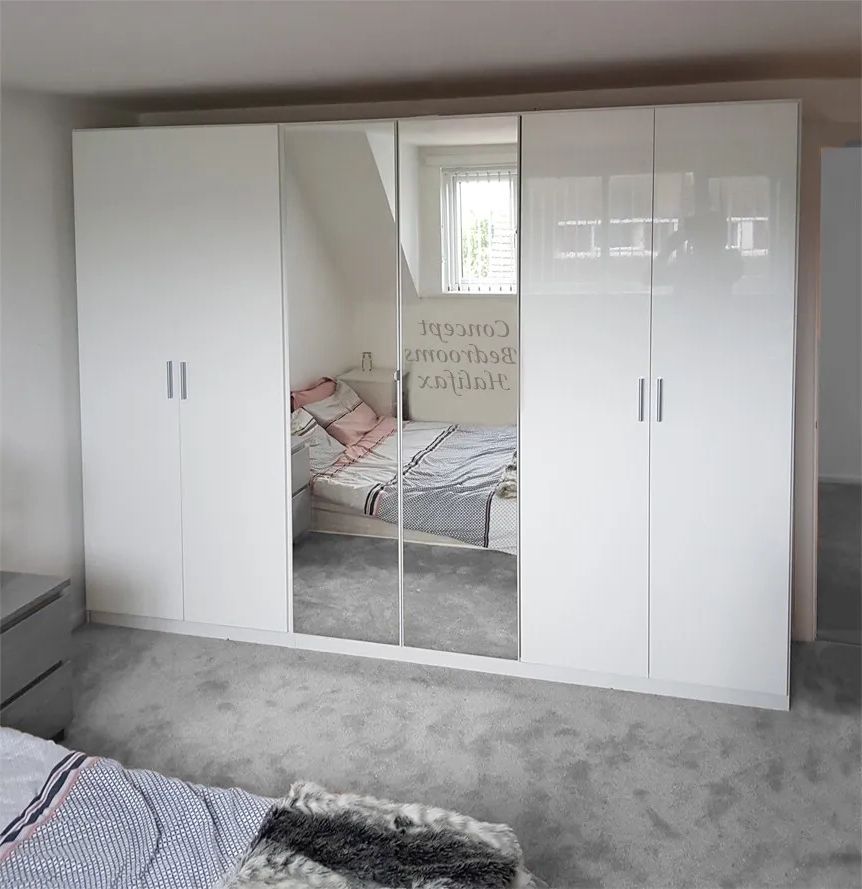 High Gloss Wardrobe White Or Grey 6 Doors Free Fitting In Halifax &  Bradford | Ebay Within White High Gloss Wardrobes (View 8 of 20)
