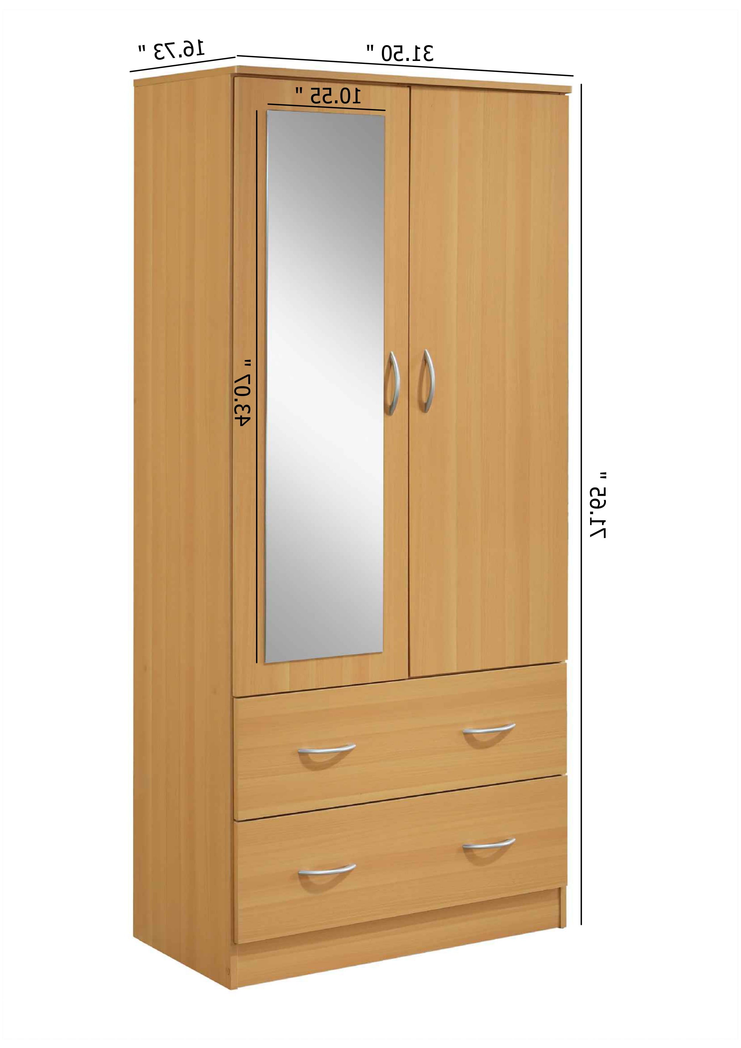 Hodedah Two Door Wardrobe With Two Drawers And Hanging Rod Plus Mirror,  Cherry – Walmart Regarding Wardrobes In Cherry (View 8 of 20)