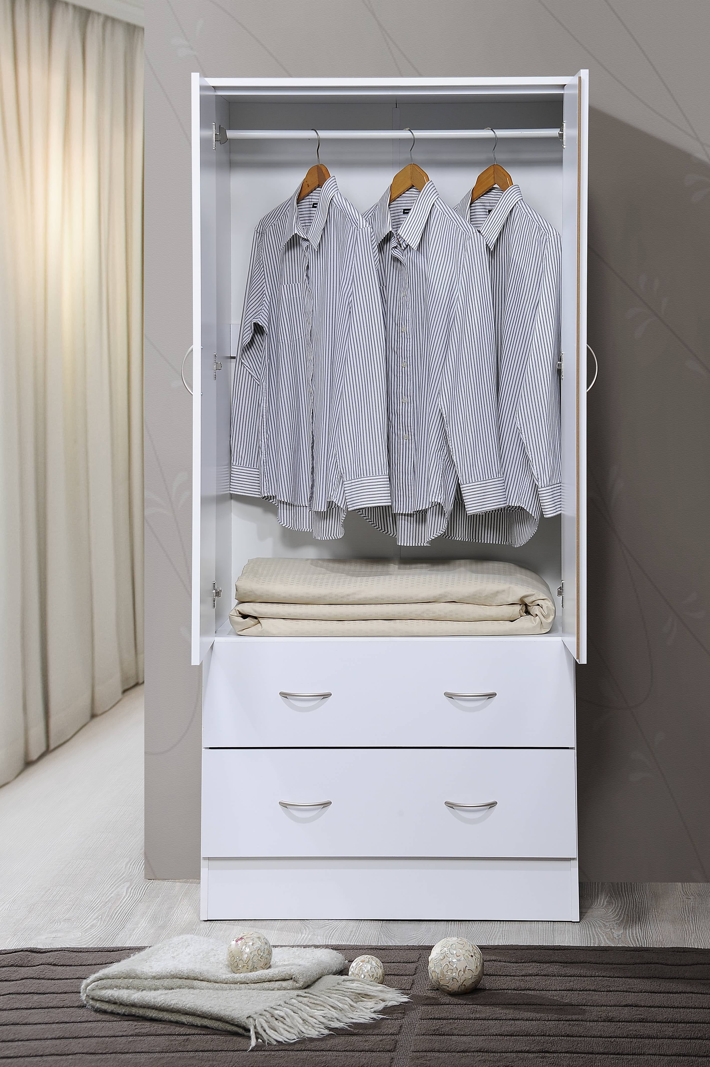 Hodedah Two Door Wardrobe With Two Drawers And Hanging Rod, White –  Walmart Pertaining To Wardrobes With Hanging Rod (View 2 of 20)
