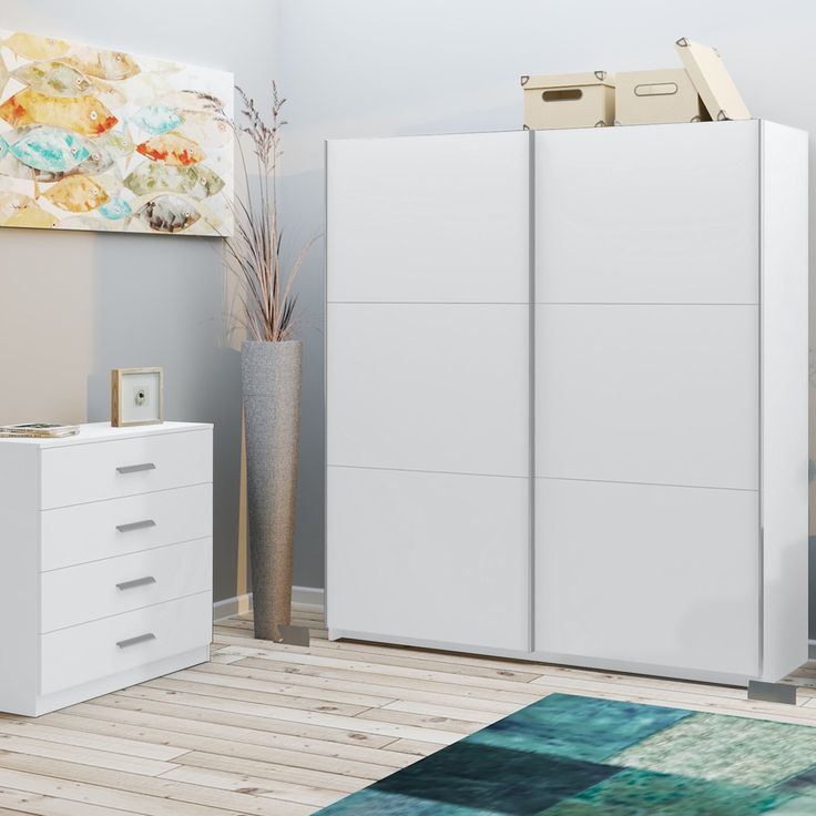 Holland White Or Anthracite 2 Door Sliding Double Wardrobe | Roseland | Double  Wardrobe, Adjustable Shelving, Hanging Rail Pertaining To Double Rail White Wardrobes (View 12 of 20)