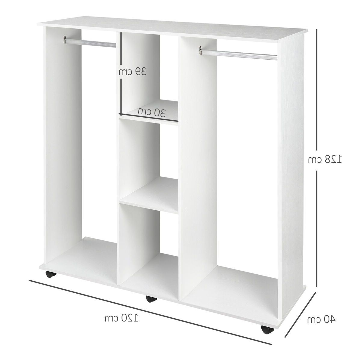 Homcom Mobile Double Open Wardrobe W/ Clothes Hanging Rail Colthing White  5055974897564 | Ebay Throughout Double Rail White Wardrobes (View 8 of 20)