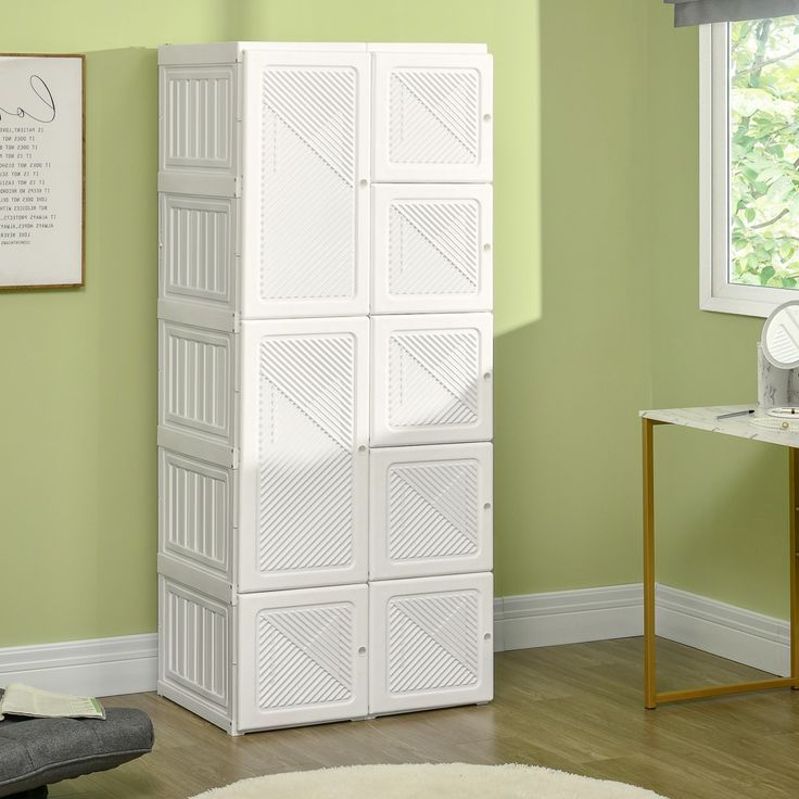 Homcom Portable Wardrobe Closet, Folding Bedroom Armoire, Clothes Storage  Organizer With Cube Compartments, Hanging Rod, Magnet Doors, White In 2023  | Clothes Storage Organizer, Portable Wardrobe, Portable Wardrobe Closet In Wardrobes With Cube Compartments (View 2 of 20)