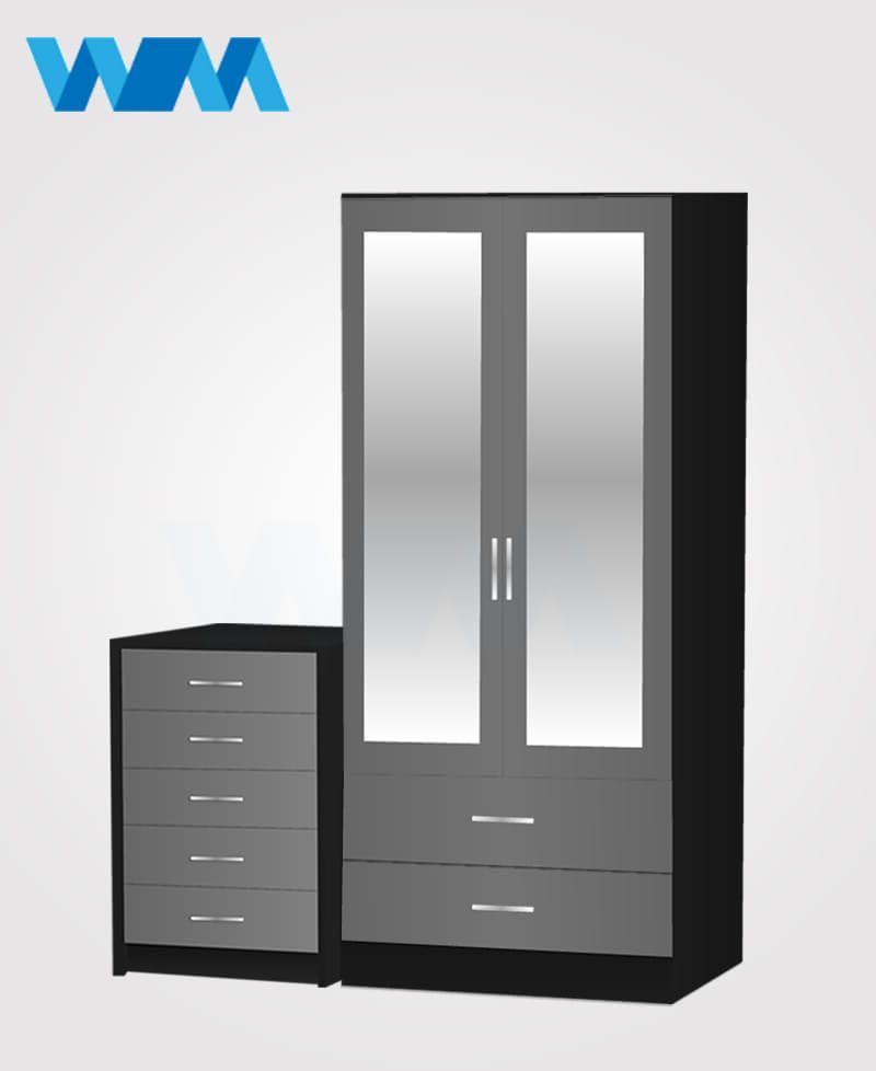 Home 2 Piece 2 Door Mirrored Wardrobe Set | The Magic Woods For Black And White Wardrobes Set (View 10 of 20)