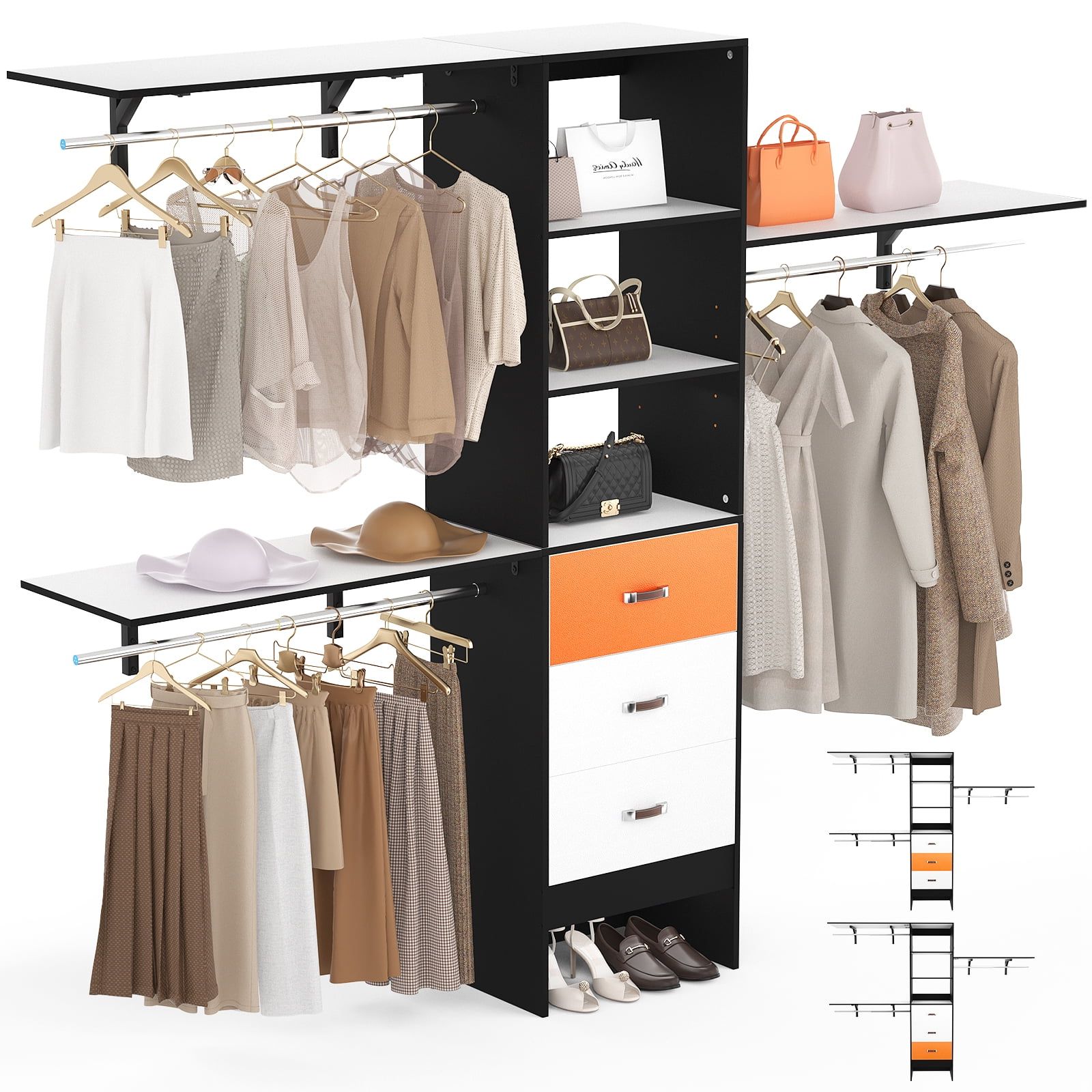 Homieasy 96 Inches Closet System, 8ft Walk In Closet Organizer With 3  Shelving Towers, Heavy Duty Clothes Rack With 3 Drawers, Built In Garment  Rack, 96" L X 16" W X 75" H, Pertaining To 96 Inches Wardrobes (Gallery 5 of 20)