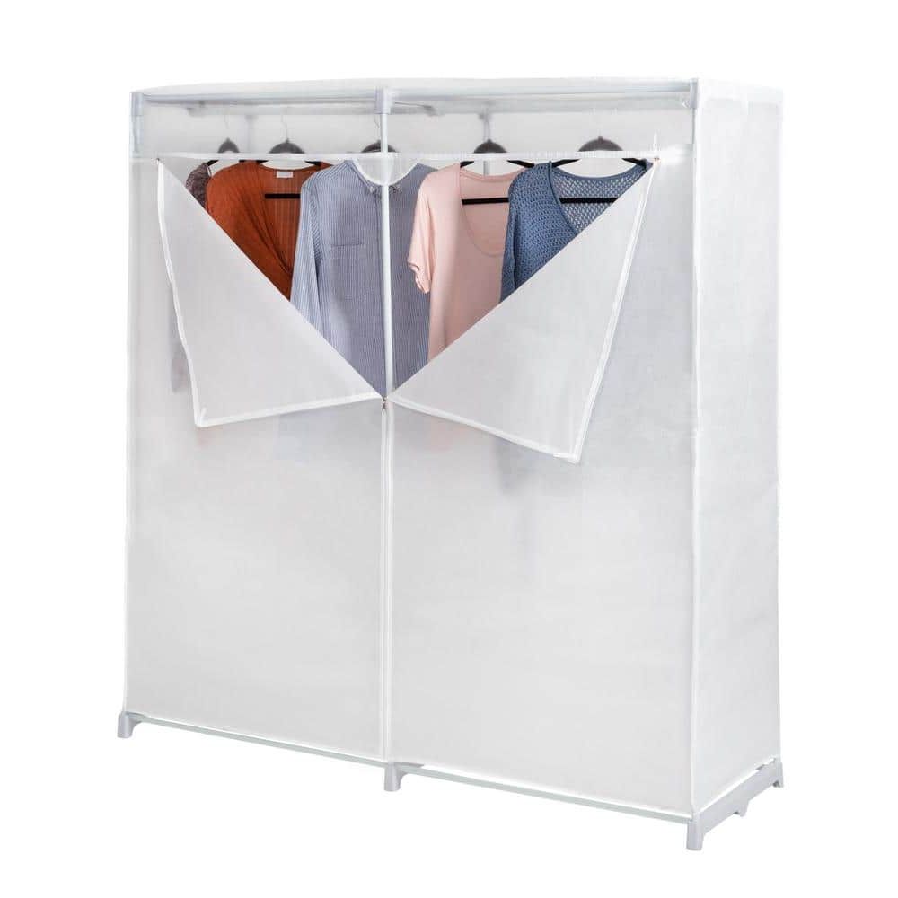Honey Can Do 60 In. H X 20 In. W X 64 In. D White Freestanding Portable  Closet With Cover Wrd 09656 – The Home Depot Within Extra Wide Portable Wardrobes (Gallery 2 of 20)