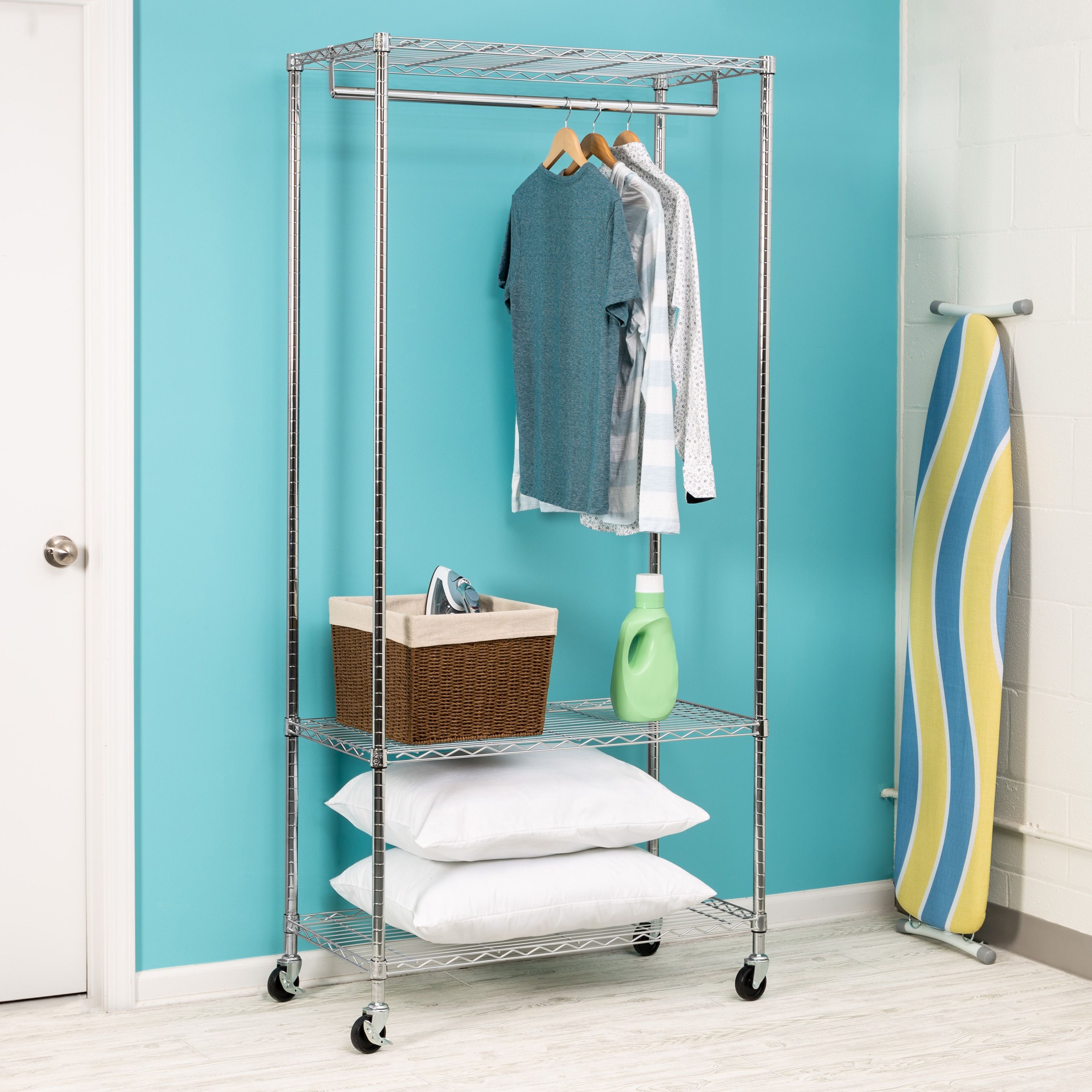 Honey Can Do Chrome Steel Clothing Rack In The Clothing Racks & Portable  Closets Department At Lowes Intended For Chrome Garment Wardrobes (View 16 of 20)