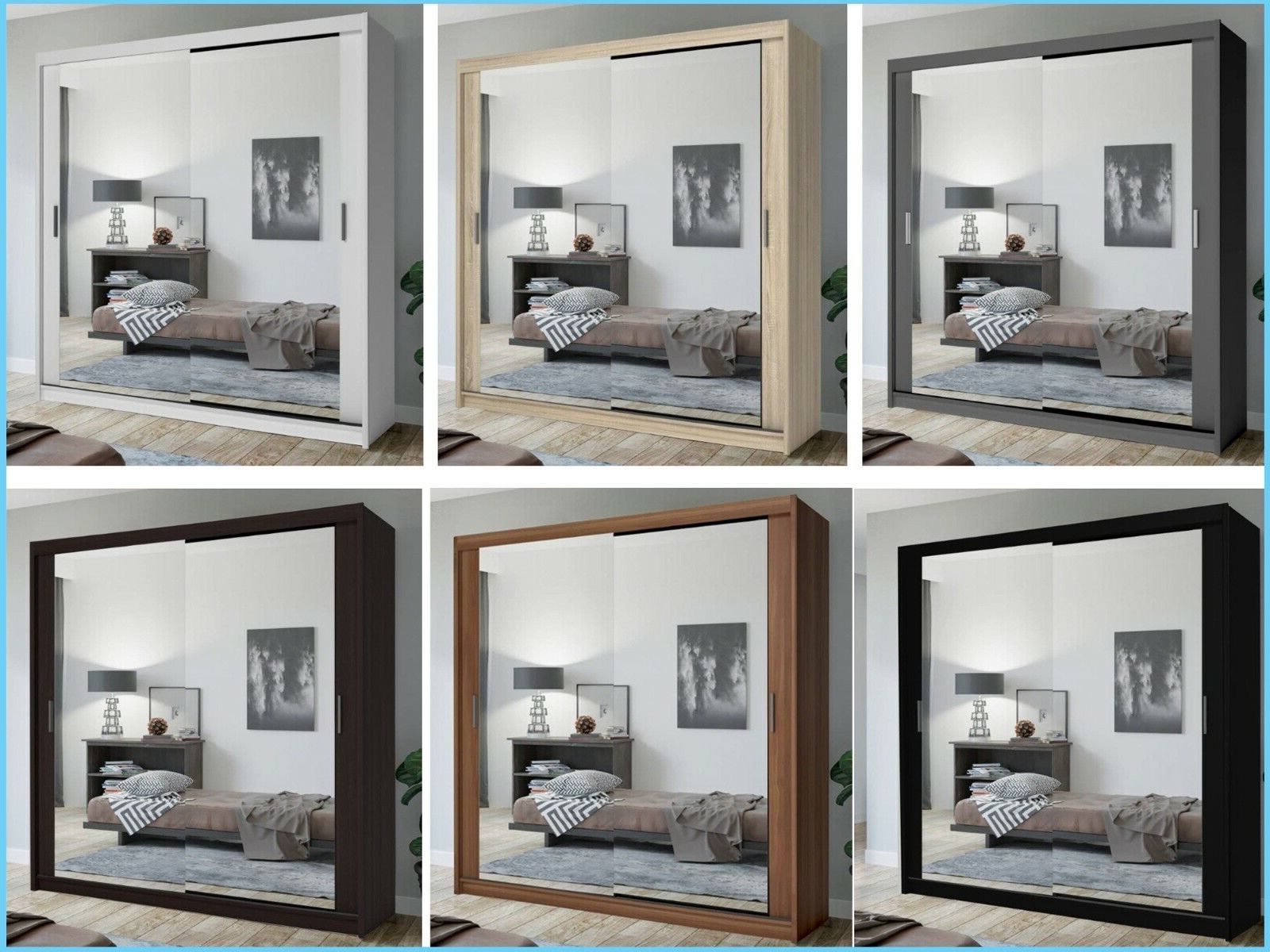 Houston Modern Double Sliding Door Wardrobe 2 Mirrored Cabinet For Bedroom  | Ebay Throughout Double Mirrored Wardrobes (Gallery 16 of 20)