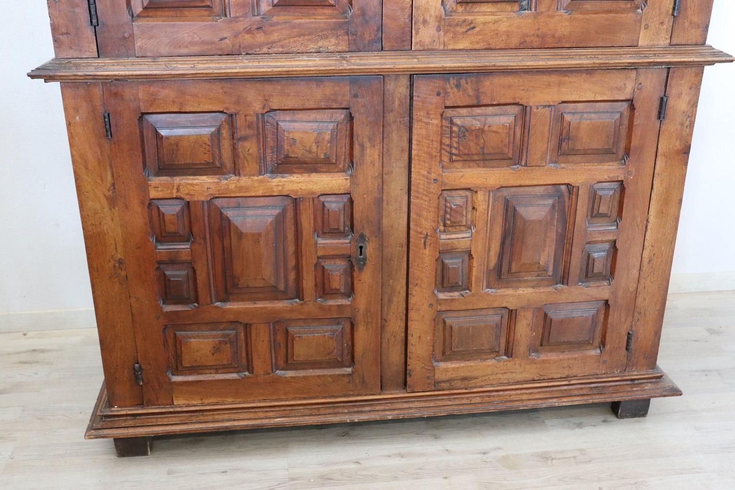 Imposing Antique Wardrobe Or Pantry In Solid Walnut, Early 18th Century |  Grand Vintage With Regard To Antique Wardrobes (View 9 of 20)