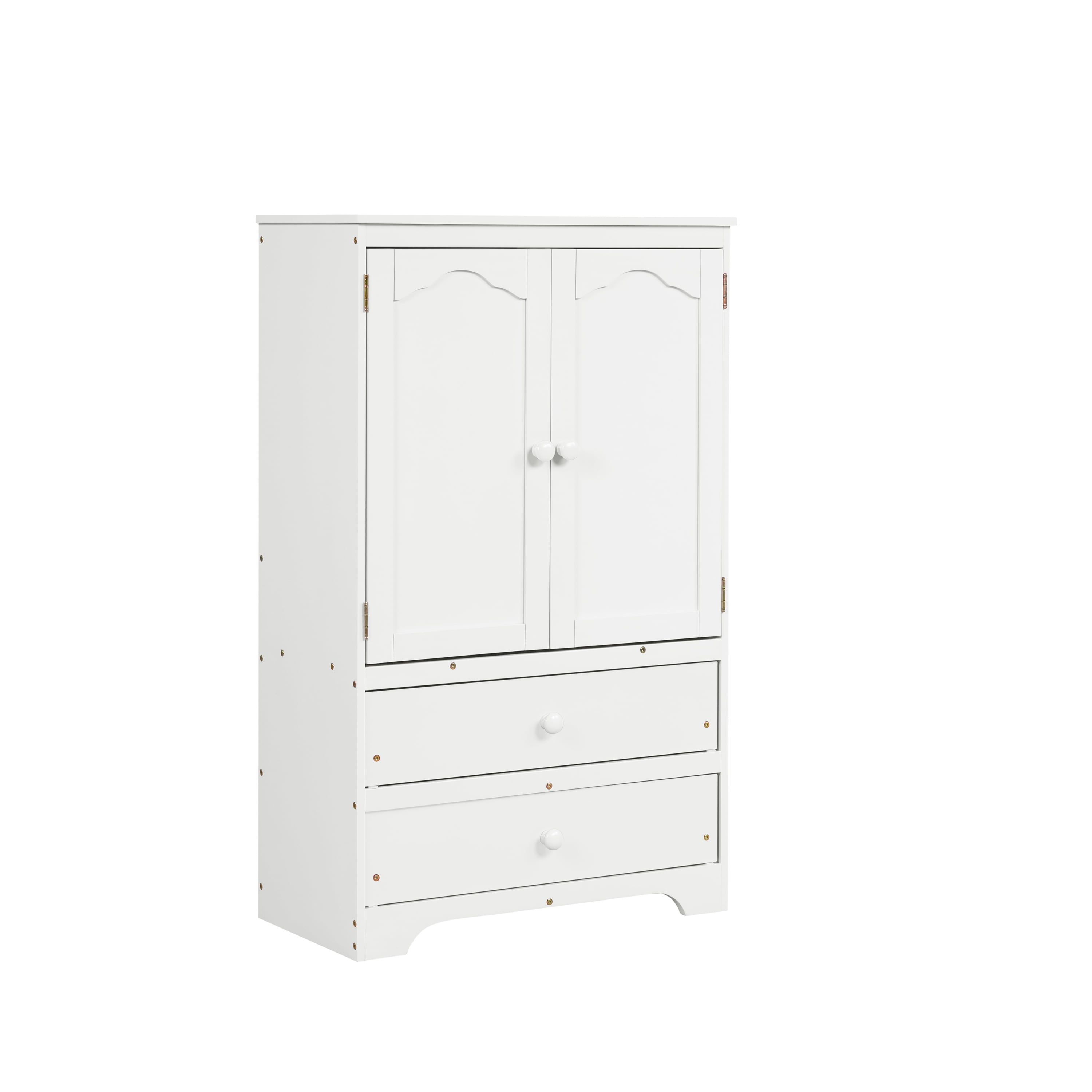 Inclake Pine Wood Kids Play Wardrobe With 2 Doors And 2 Drawers, Children  Dress Up Storage Side Cabinet Clothes Hanging Closet With A Clothes Rail  And A Adjustable Shelf, White – Walmart Inside White And Pine Wardrobes (Gallery 3 of 12)